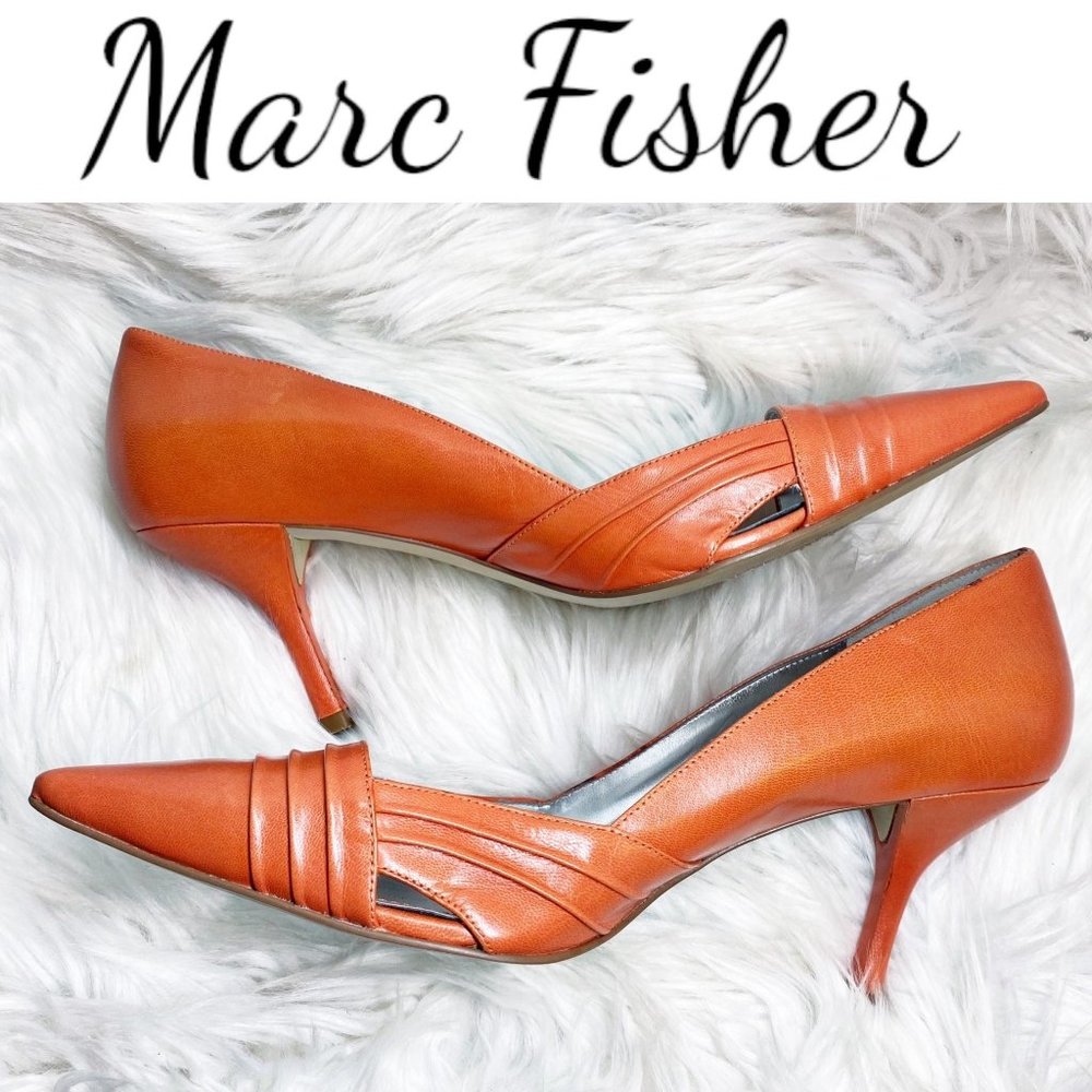 MARC FISHER Vintage Pointed Toe Pumps Orange, Size 8.5